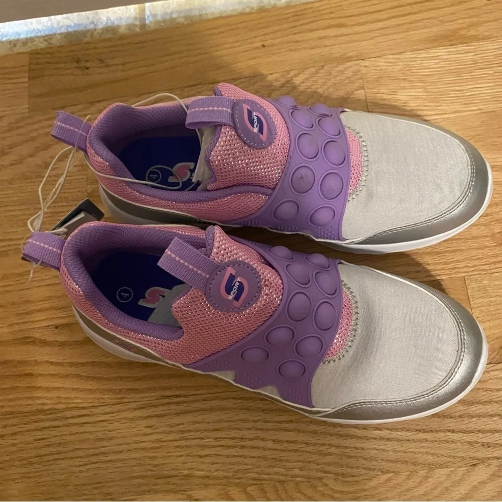 Skechers Denise Poppit Popper Sneakers Sz 4 Purple NEW Silver Shoes Kids Pop It